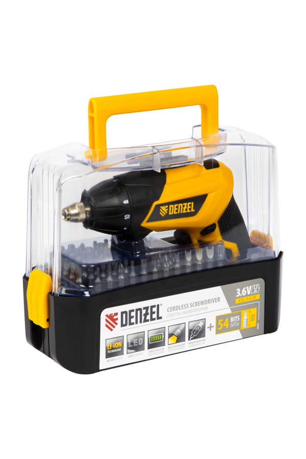 Отвертка аккумуляторная CSL-3.6-01, Li-Ion, 3.6 В, 1.3 А*ч, 200 об/мин, с аксессуарами Denzel