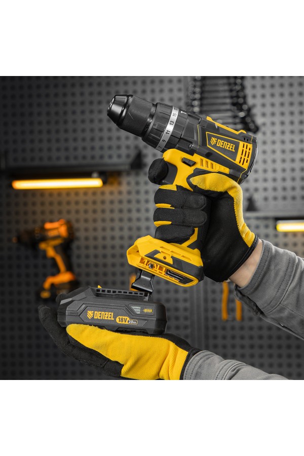 Дрель-шуруповерт аккумуляторная ударная бесщет CIDB-IB-18-02, Li-Ion, 18 В, 2 акк. Denzel