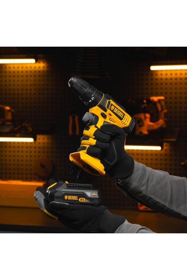 Дрель-шуруповерт аккумуляторная ударная CID-18-0, Li-Ion, 18 В Denzel