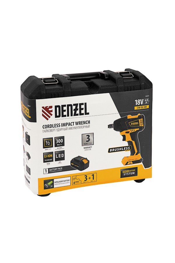Гайковерт ударный аккумуляторный бесщет CIW-IB-300, Li-ion, 18В, 300Нм Denzel
