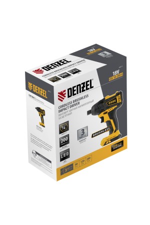 Винтоверт ударный аккумуляторный бесщет CID-IB-200-0, 18В Li-Ion Denzel
