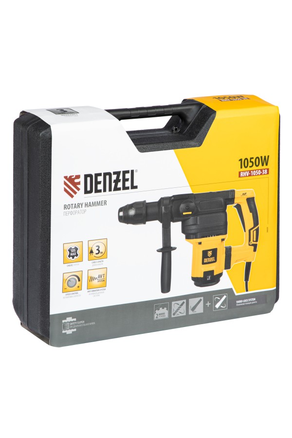 Перфоратор электрический RHV-1050-38-max, SDS-max, 1050 Вт, 10 Дж, 2 плюс 1 режим Denzel