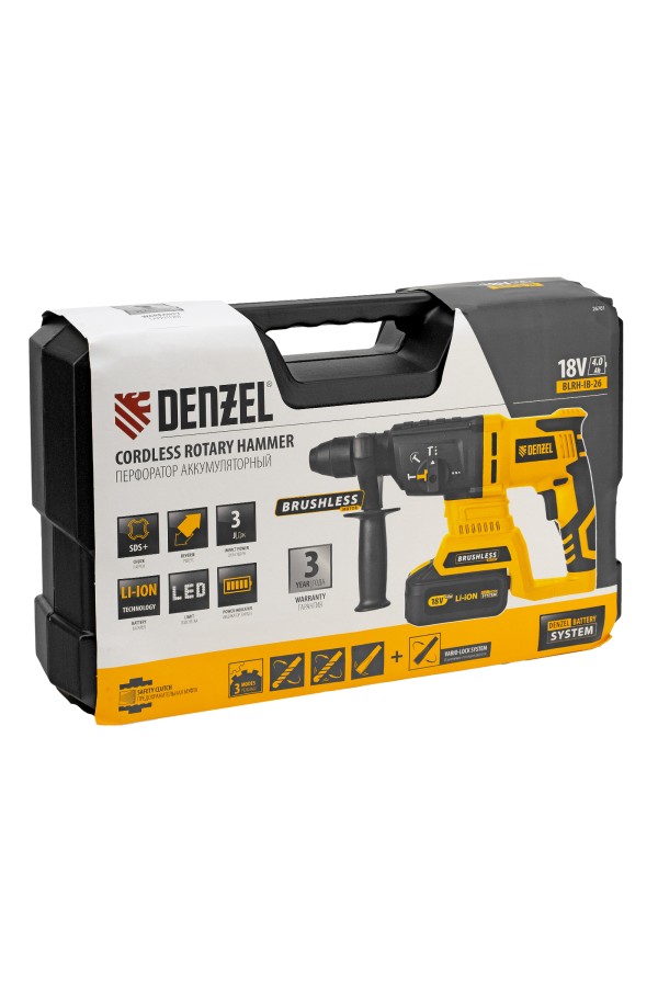 Перфоратор аккумуляторный BLRH-IB-26 Li-Ion, 18 В Denzel