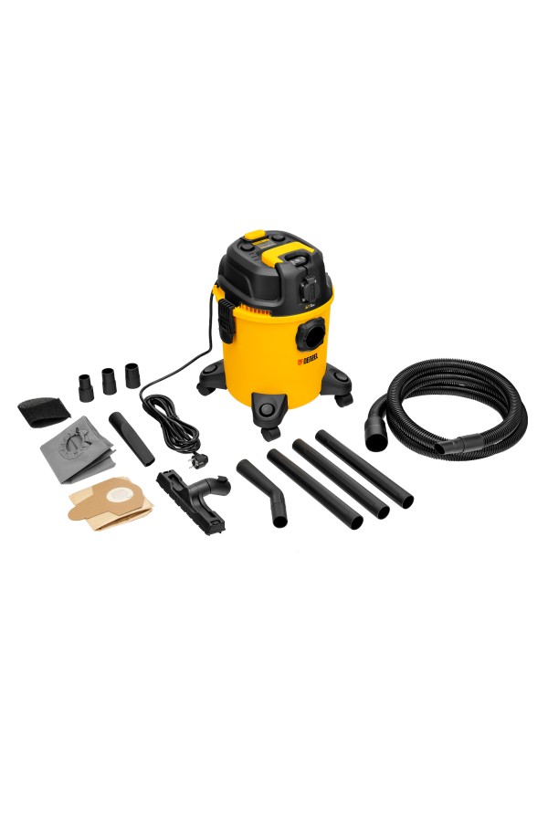 Пылесос строительный RVC20, 1400 Вт, бак 20 л, шланг 3 м, розетка с автосинхр. Denzel