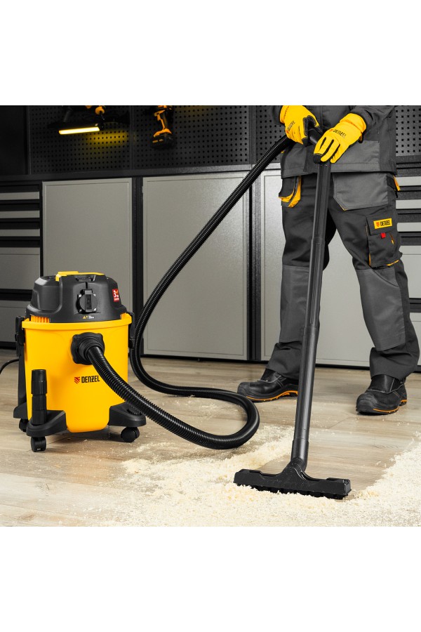 Пылесос строительный RVC20, 1400 Вт, бак 20 л, шланг 3 м, розетка с автосинхр. Denzel