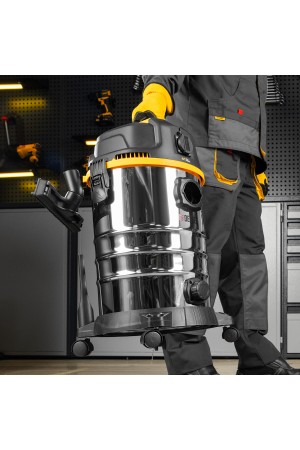 Пылесос строительный RVC30, 1400 Вт, бак 30 л, шланг 3 м, розетка с автосинхр. Denzel