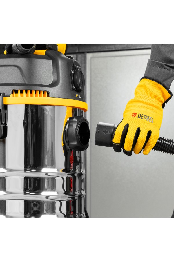 Пылесос строительный RVC30, 1400 Вт, бак 30 л, шланг 3 м, розетка с автосинхр. Denzel