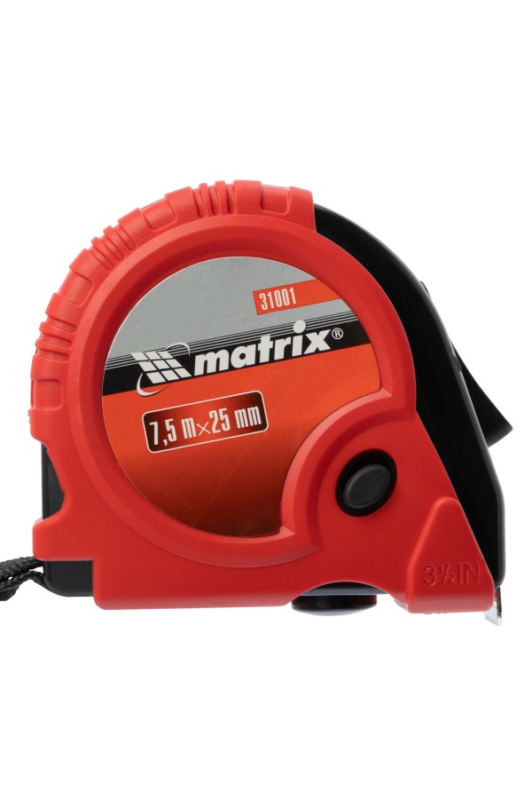 Рулетка Rubber,7,5 м х 25 мм,обрезиненный корпус Matrix