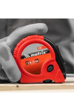 Рулетка Rubber,7,5 м х 25 мм,обрезиненный корпус Matrix