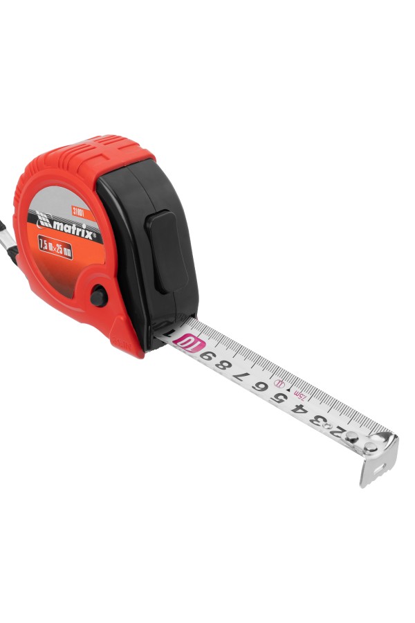 Рулетка Rubber,7,5 м х 25 мм,обрезиненный корпус Matrix