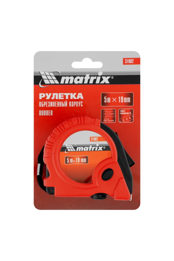 Рулетка Rubber,5 м х 19 мм,обрезиненный корпус Matrix