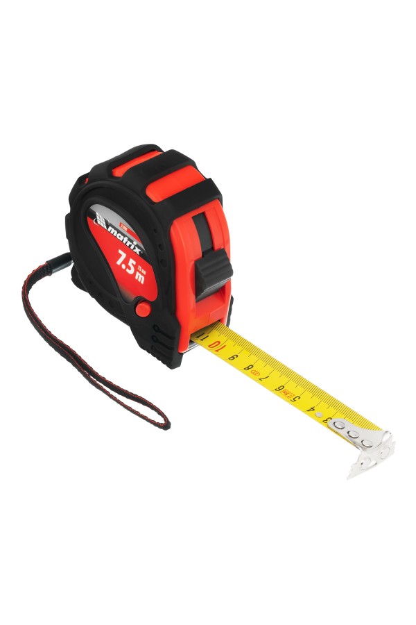Рулетка Status Magnet 3 fixations,7,5 м х 25 мм,обрезиненный корпус,зацеп с магнитом Matrix