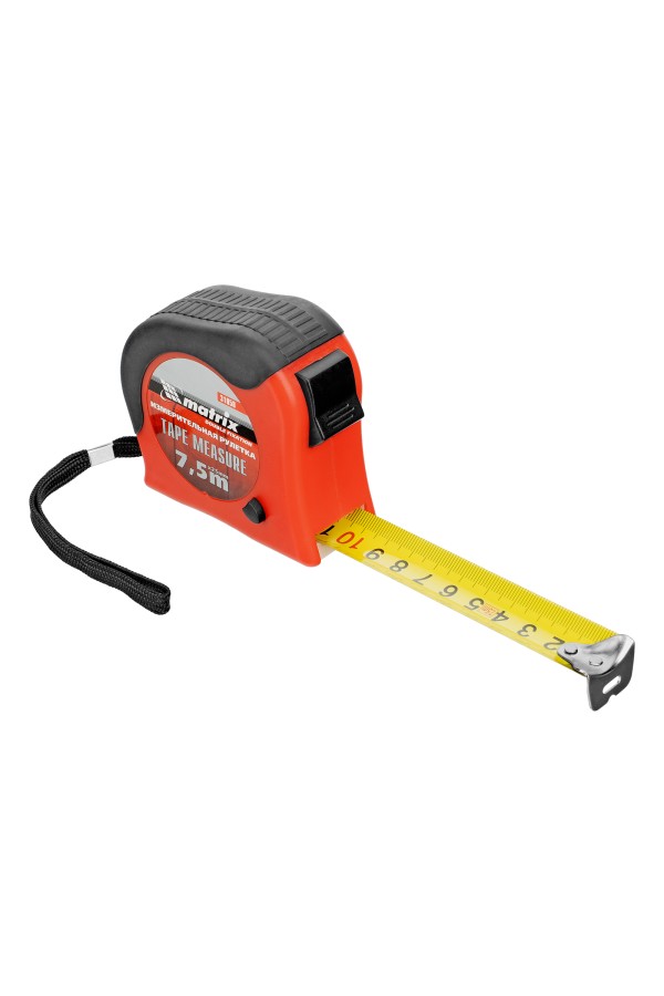 Рулетка Double fixation,7,5 м х 25 мм,обрезиненный корпус,двойная плавная фиксация Matrix