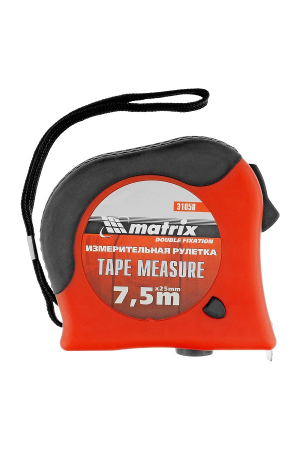 Рулетка Double fixation,7,5 м х 25 мм,обрезиненный корпус,двойная плавная фиксация Matrix