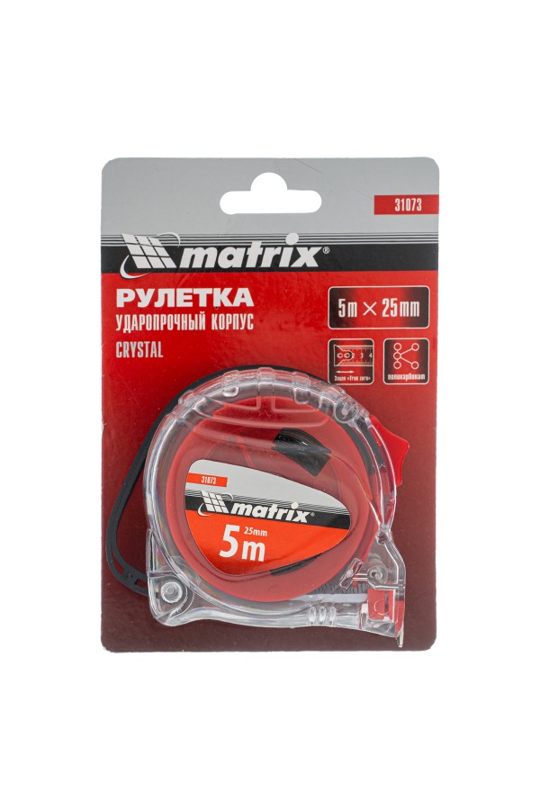 Рулетка Crystal,5 м х 25 мм,корпус из поликарбоната Matrix