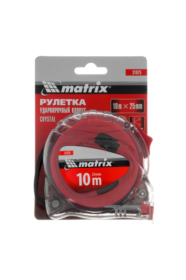 Рулетка Crystal,10 м х 25 мм,корпус из поликарбоната Matrix