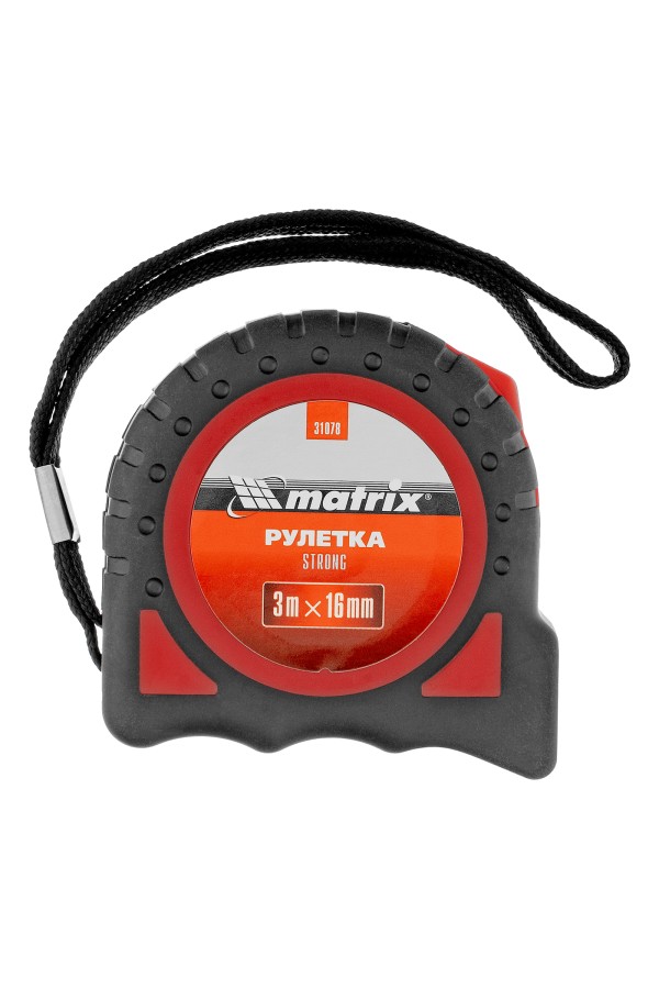 Рулетка Strong,3 м х 16 мм,обрезиненный корпус Matrix
