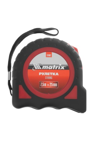 Рулетка Strong,7,5 м х 25 мм,обрезиненный корпус Matrix