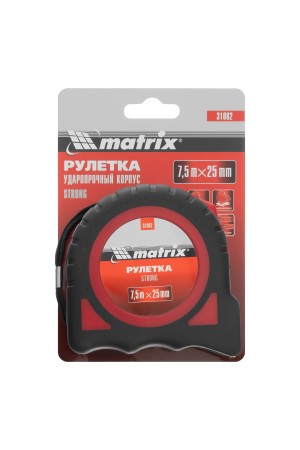 Рулетка Strong,7,5 м х 25 мм,обрезиненный корпус Matrix