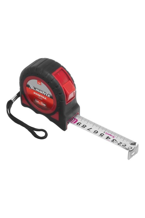Рулетка Strong,7,5 м х 25 мм,обрезиненный корпус Matrix