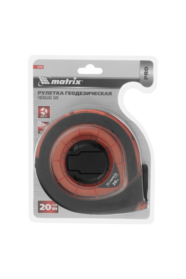 Рулетка геодезическая 20 м х 15 мм, закрытый корпус, фибергласовая лента, двусторонняя шкала, Pro Matrix