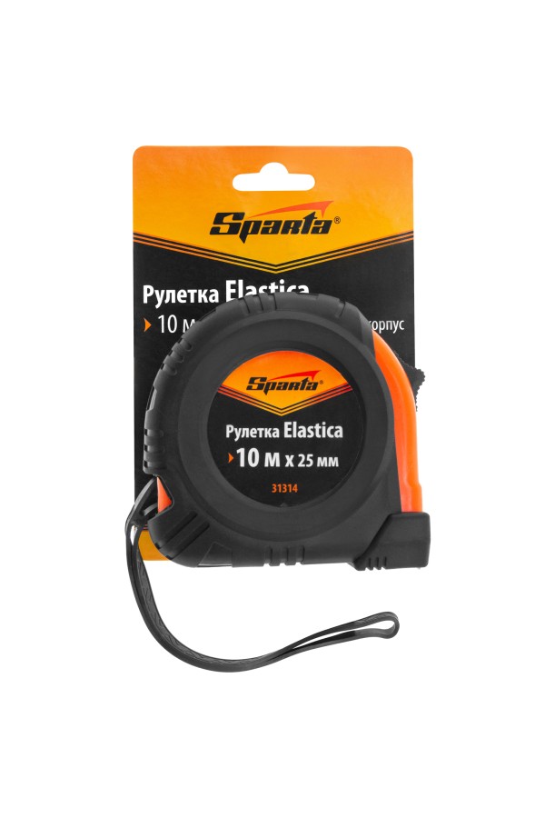 Рулетка Elastica,10 м х 25 мм,обрезиненный корпус Sparta
