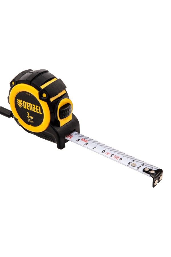 Рулетка 3м х 16мм, автоматич. фиксац., нейлон. покрытие, магнит. зацеп, двухстор. разметка Denzel