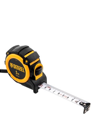 Рулетка 5м х 19мм, автоматич. фиксац., нейлон. покрытие, магнит. зацеп, двухстор. разметка// Denzel
