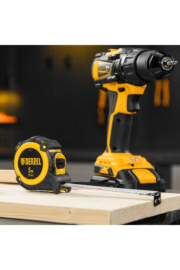 Рулетка 5м х 19мм, автоматич. фиксац., нейлон. покрытие, магнит. зацеп, двухстор. разметка Denzel