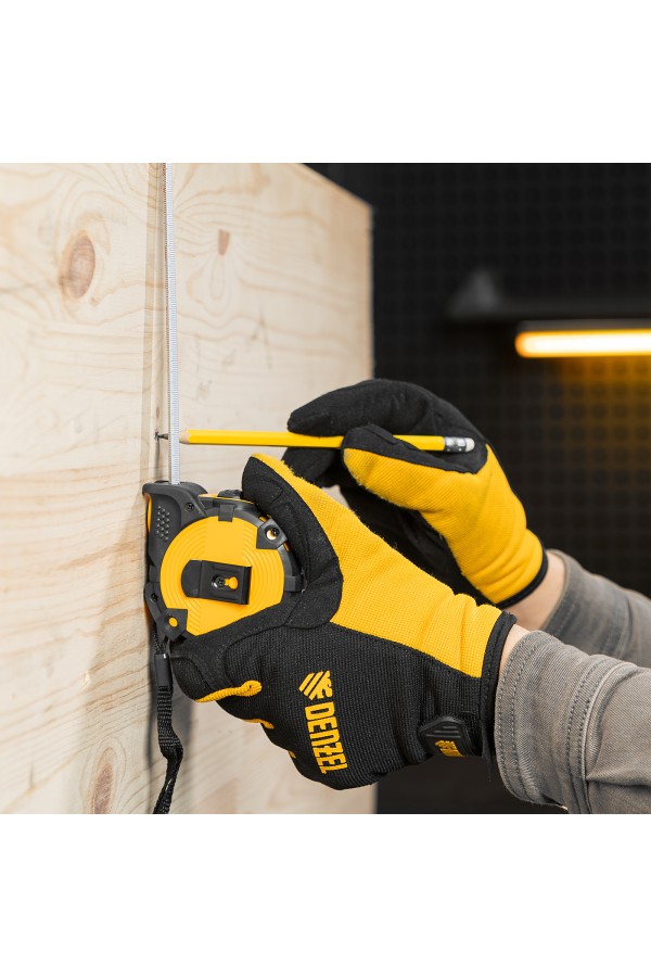 Рулетка 5м х 19мм, автоматич. фиксац., нейлон. покрытие, магнит. зацеп, двухстор. разметка Denzel