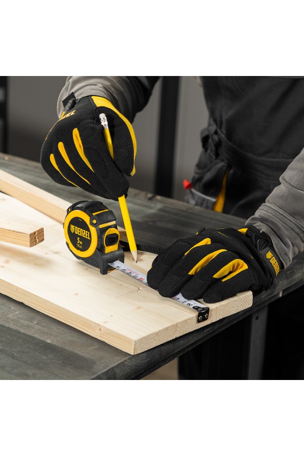 Рулетка 5м х 19мм, автоматич. фиксац., нейлон. покрытие, магнит. зацеп, двухстор. разметка Denzel