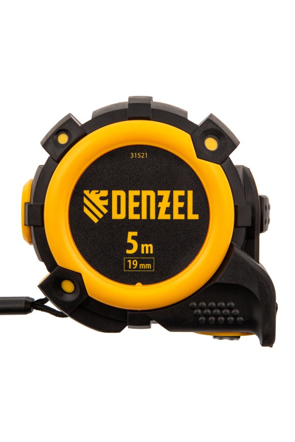 Рулетка 5м х 19мм, автоматич. фиксац., нейлон. покрытие, магнит. зацеп, двухстор. разметка Denzel