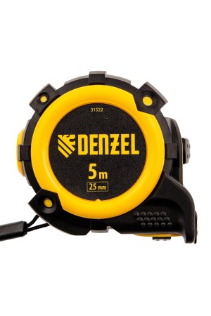 Рулетка 5м х 25мм, автоматич. фиксац., нейлон. покрытие, магнит. зацеп, двухстор. разметка// Denzel