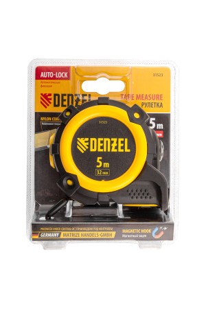 Рулетка 5м х 32мм, автоматич. фиксац., нейлон. покрытие, магнит. зацеп, двухстор. разметка// Denzel