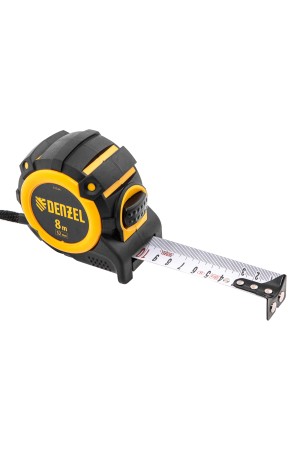 Рулетка 8м х 32мм, автоматич. фиксац., нейлон. покрытие, магнит. зацеп, двухстор. разметка// Denzel