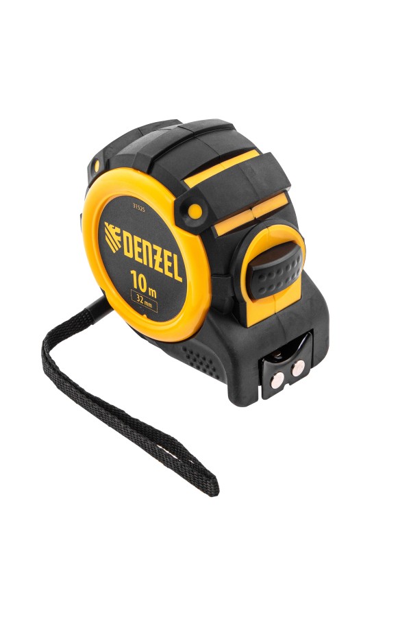 Рулетка 10м х 32мм, автоматич. фиксац., нейлон. покрытие, магнит. зацеп, двухстор. разметка Denzel