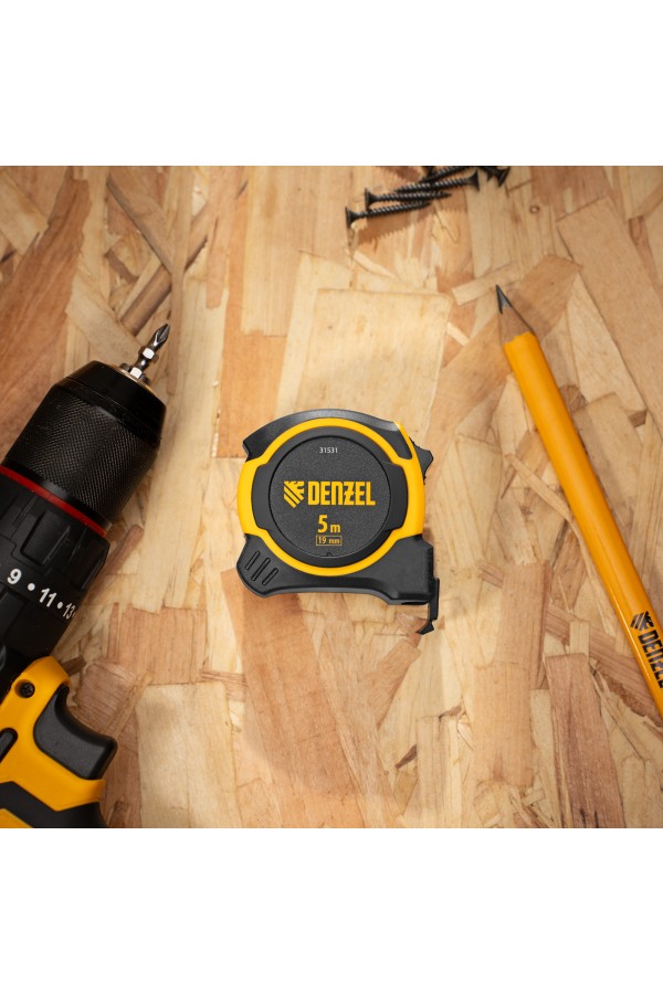 Рулетка 5м х 19мм, двухкомп. корпус, магнитный обрезиненный зацеп Denzel