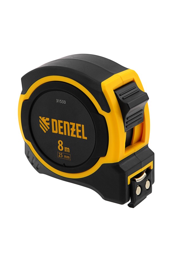 Рулетка 8м х 25мм, двухкомп. корпус, магнитный обрезиненный зацеп Denzel