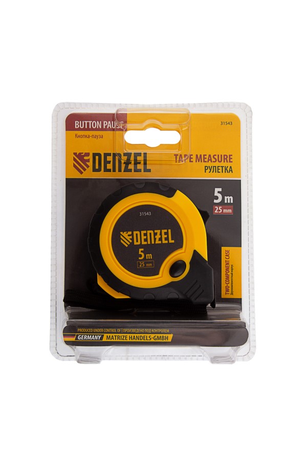 Рулетка 5м х 25мм, двухкомп. корпус, кнопка-пауза Denzel
