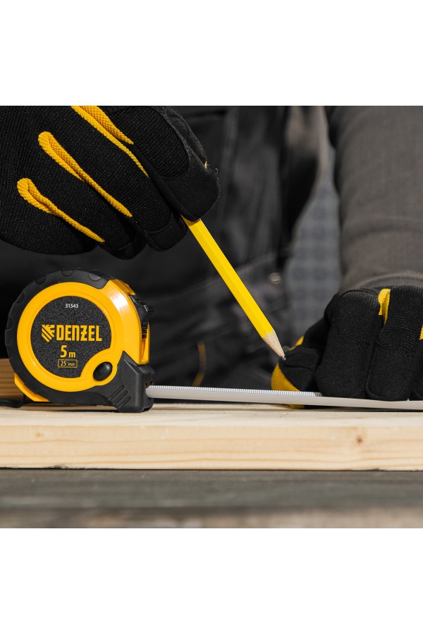 Рулетка 5м х 25мм, двухкомп. корпус, кнопка-пауза Denzel