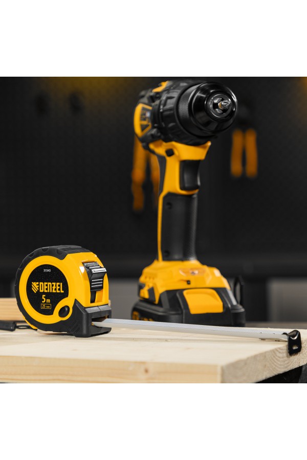Рулетка 5м х 25мм, двухкомп. корпус, кнопка-пауза Denzel