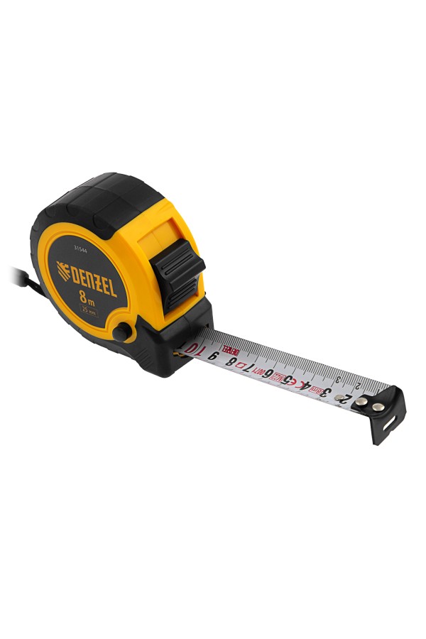 Рулетка 8м х 25мм, двухкомп. корпус, кнопка-пауза Denzel