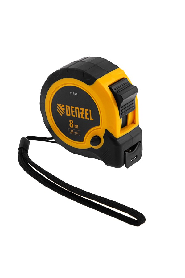 Рулетка 8м х 25мм, двухкомп. корпус, кнопка-пауза Denzel