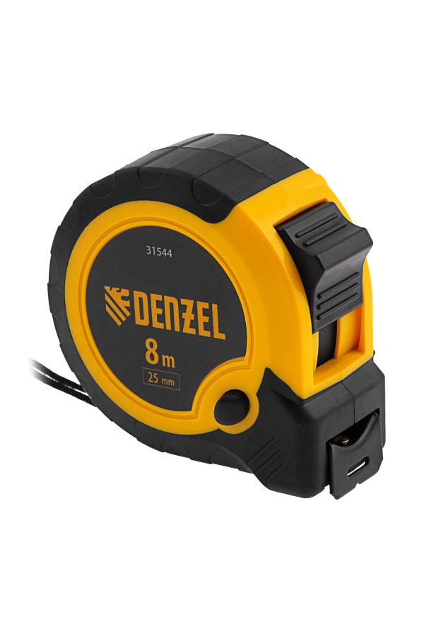 Рулетка 8м х 25мм, двухкомп. корпус, кнопка-пауза Denzel