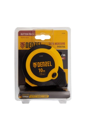 Рулетка 10м х 25мм, двухкомп. корпус, кнопка-пауза// Denzel