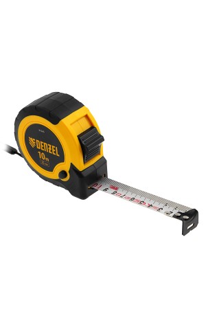 Рулетка 10м х 25мм, двухкомп. корпус, кнопка-пауза// Denzel
