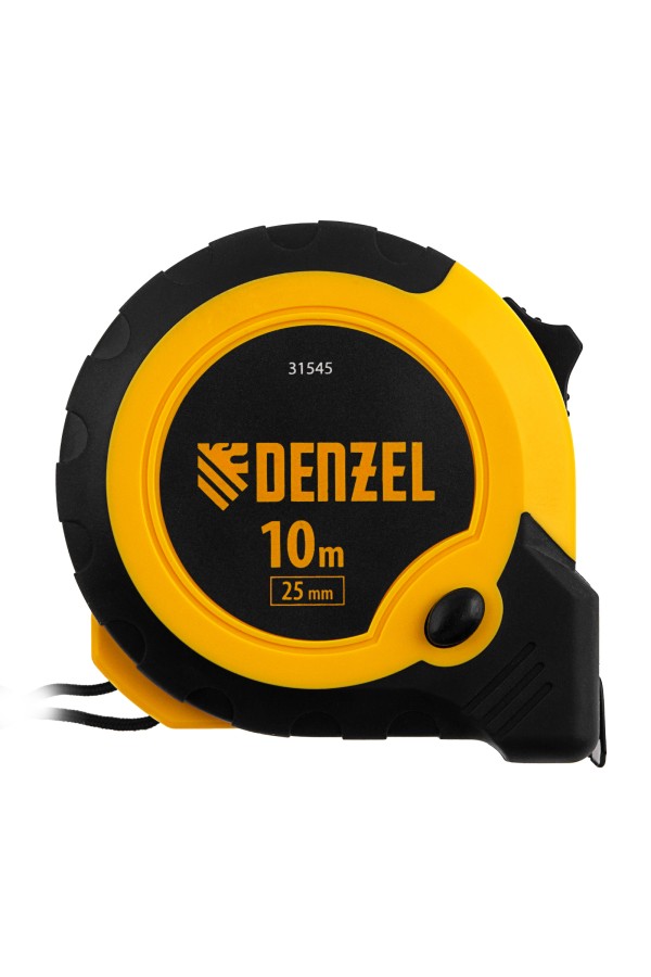 Рулетка 10м х 25мм, двухкомп. корпус, кнопка-пауза Denzel