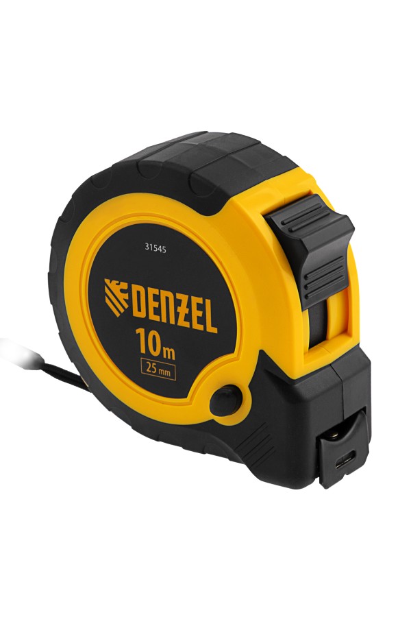 Рулетка 10м х 25мм, двухкомп. корпус, кнопка-пауза Denzel