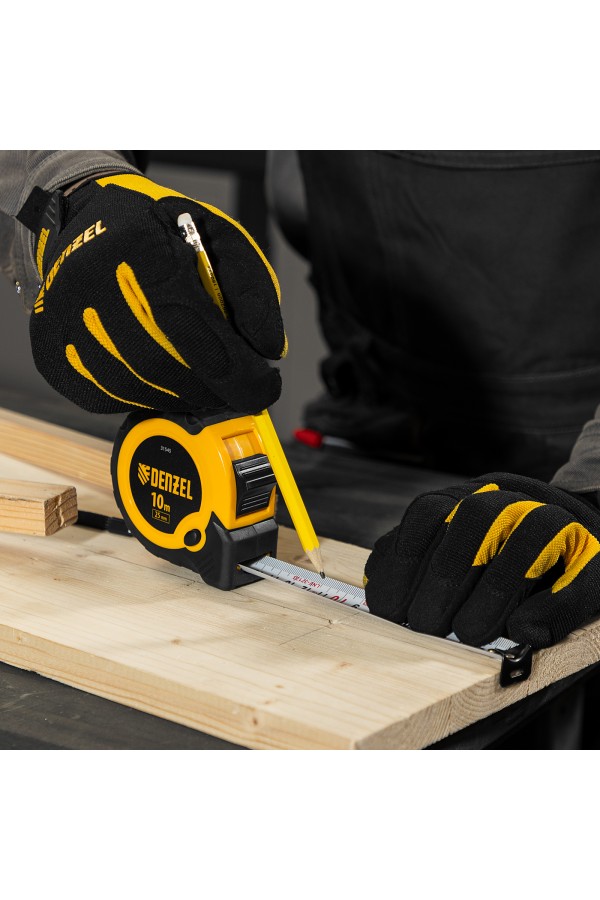 Рулетка 10м х 25мм, двухкомп. корпус, кнопка-пауза Denzel