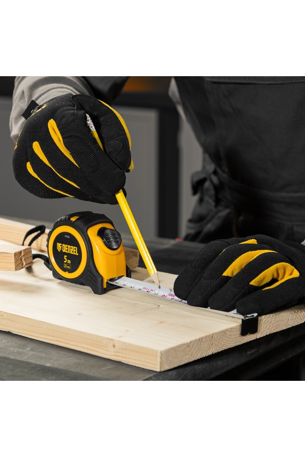 Рулетка 5м х 25мм, обрезиненный корпус, автоматическая фиксация Denzel